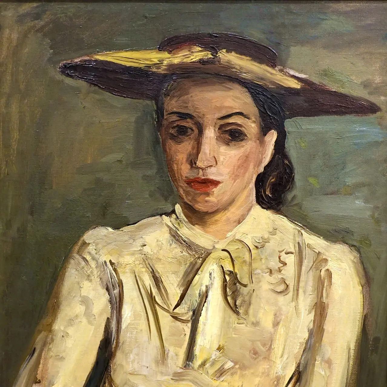 Ölgemälde von Leo Kahn - Dame mit schwarzem Hut