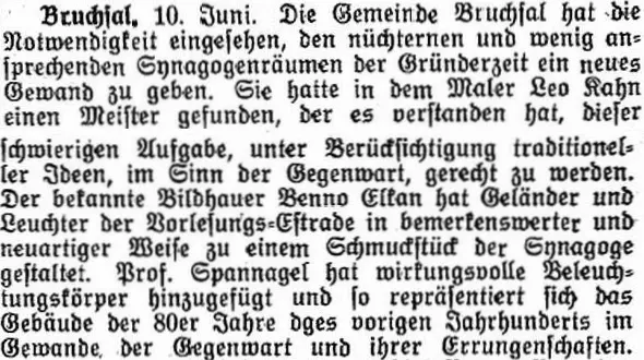 Bericht zur Synagoge in Bruchsal in der Zeitung Der Israelit Juni 1928